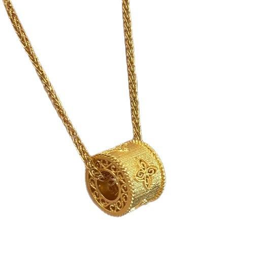 Retro Chinese High-Value Gold Silk Brocade Four-Leaf Flower Bracelet Ring Necklace Ancient Light Luxury Exquisite Set