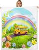 School Bus Blanket Yellow Bus Pattern Fleece Throw Kids Room Decor Back to School Theme Cozy Bed Cover