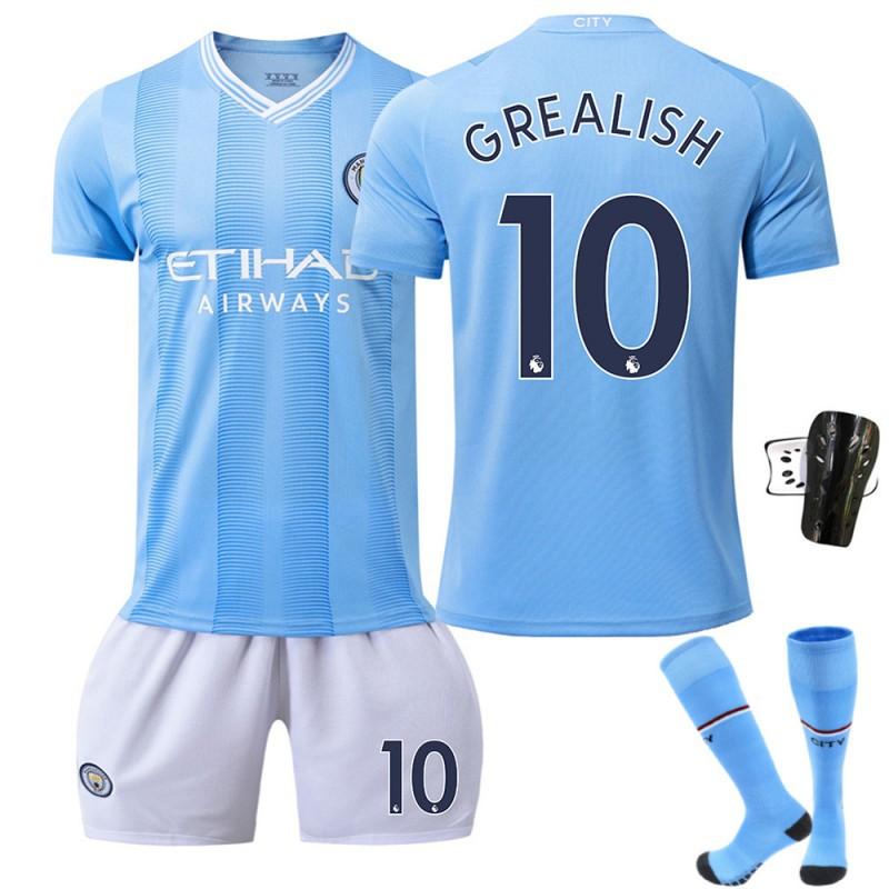 2324 Manchester City's Home Football Uniforms 17 De Braunet 9 Harland 10 Glalish Blue Word First Edition With Socks