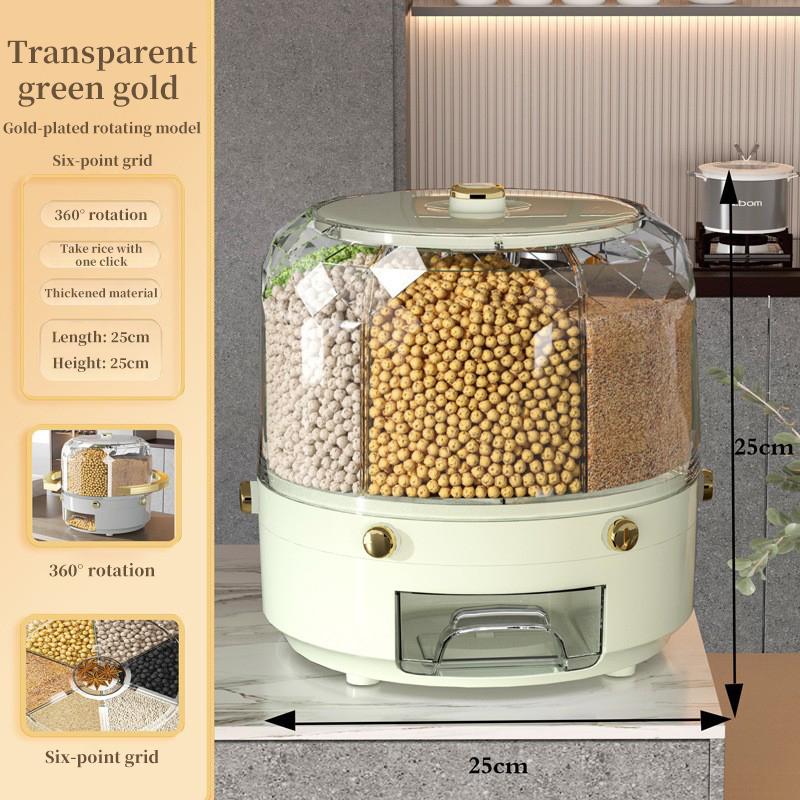 Grain Storage Container Dispenser Sealed 360 Degree Rotating Rice Dispenser Kitchen Multiple Section Dry Cereal Dispenser Box