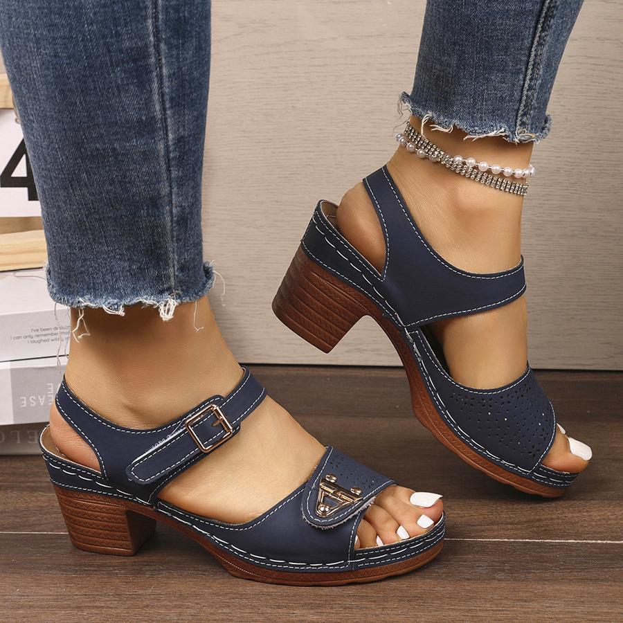 Fashionable Sandals For Women Summer Chunky Heel Buckle Strap Female Shoes Solid Color Casual Comfortable Sandals