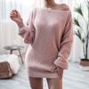 Autumn Winter Women's Knit Sweater Dresses One-Word Collar Louj Casual Loose Knitted Sweater Dress