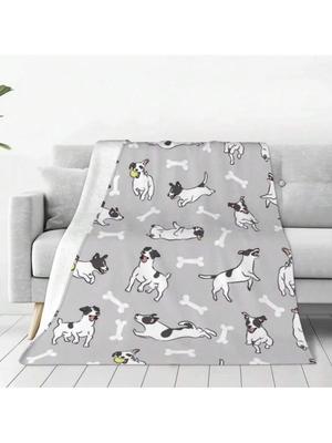 Jack Russell Terrier Flannel Blanket Gray Dog Soft Warm Bedding Throws For Chair Sofa Bed Camping Bedspread Sofa Bed Cover