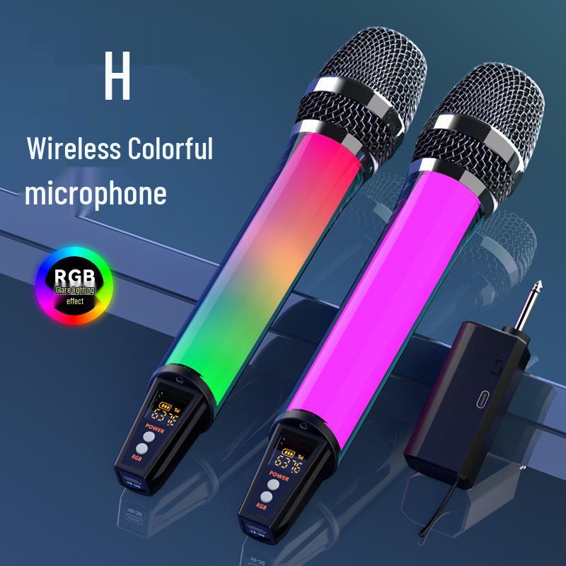 Wireless RGB Microphone with Colorful Atmosphere Light for Stage, KTV, and Home Amplifier Performance