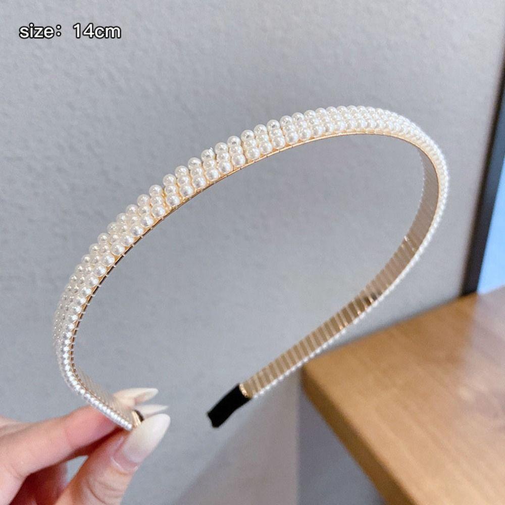 

Білі обручі для волосся. Універсальний головний убір. Проста пов’язка з перлами 8