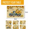 pinata Sunflower Linen Square Spring Placemats Set of 6, Sunflower Kitchen Decor, Vintage Spring Summer Sunshine Gnome Truck Table Mats for Farmhouse