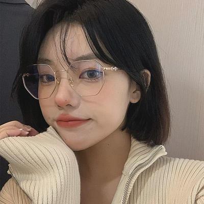 Women’s Anti-Blue Light Gold Wire Glasses, Black Myopia Frames, Large Prescription & Plain Frames for Men