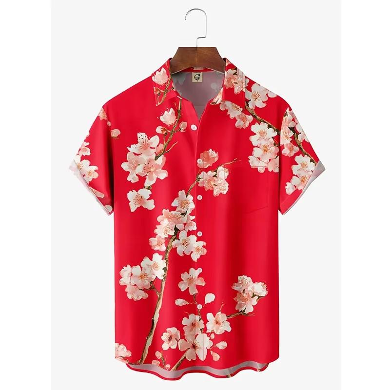 Sommer Strandurlaub Blumenhemd Herren Hawaiianisches Hemd Modisches Muster Herrenhemd