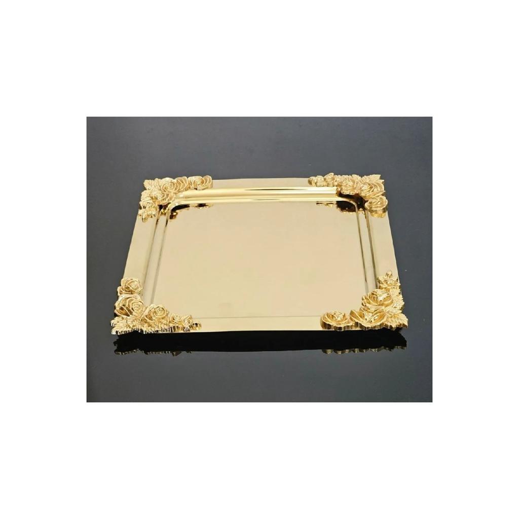 Silver Gold Detailed 18/10 Steel Coffee Presentation Tray 1 Piece