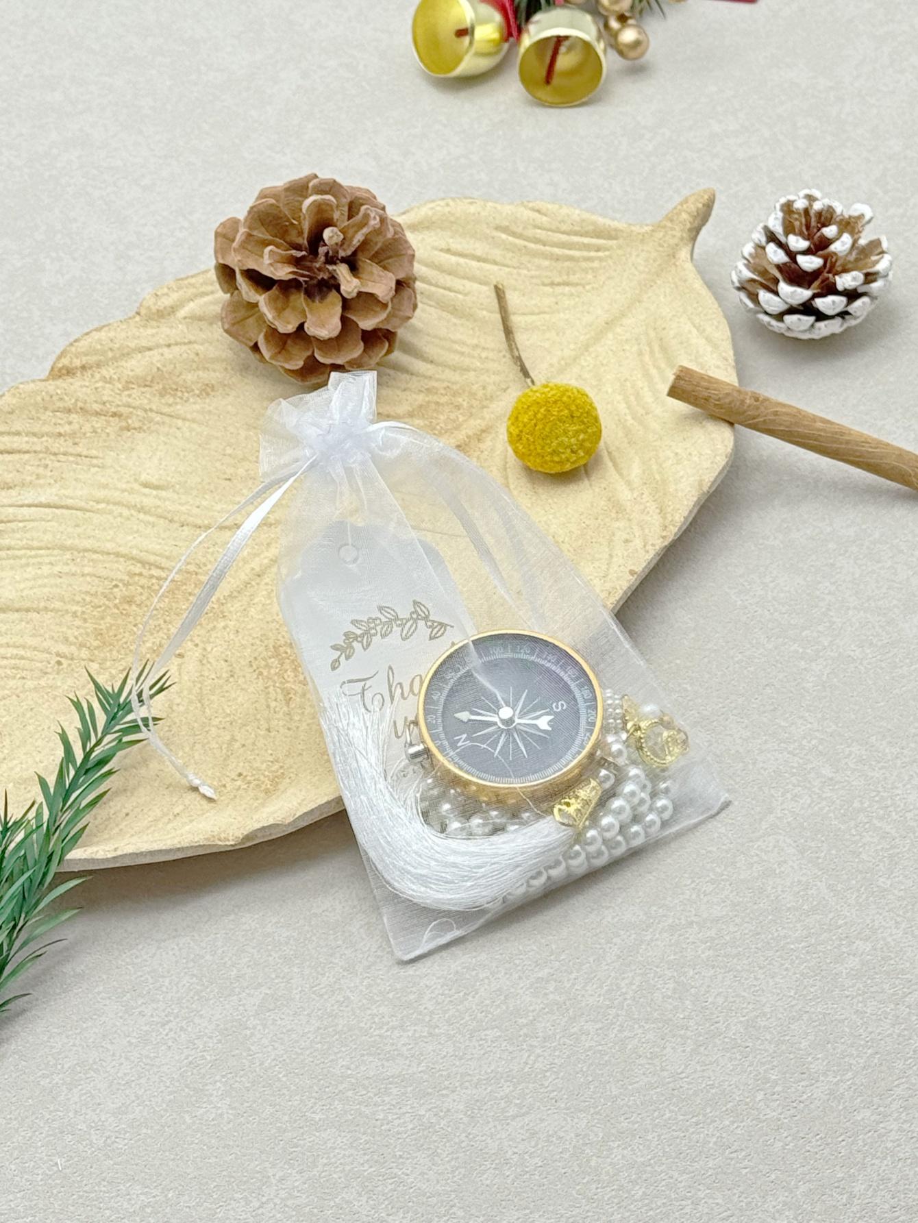 

Muslim Festival Gift Set: Imitation Pearl Bracelet with Compass, Suitable for Daily Wear, Includes Blessing Card and Accessories белый