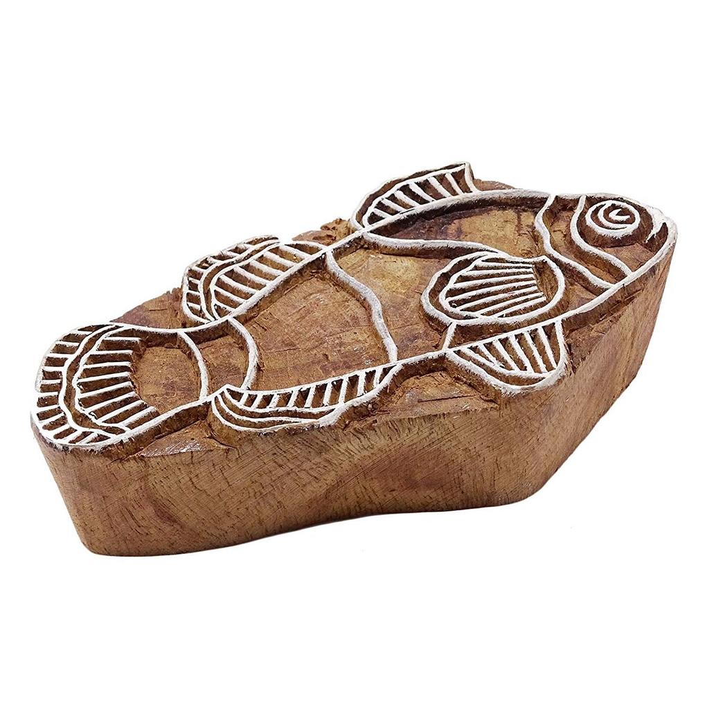 Indian Fish Border Stamp Handcarved Stamp Brown Textile Printing Block