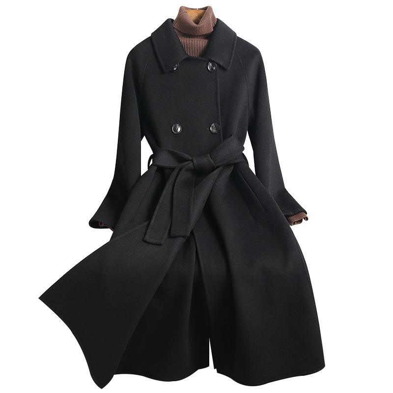 Double-sided cashmere coat women's medium and long new thin over-knee wool coat women
