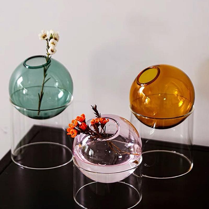 Creative Spheroidal Glass Vase Flower Arrangement Hydroponic Plant Vases Vintage Flower Pot Tabletop Plants Home Bonsai Decor
