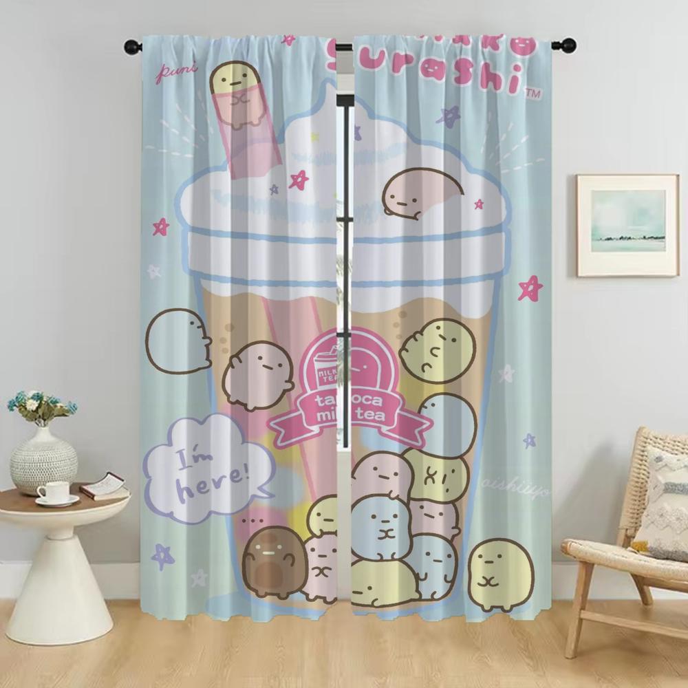 Set Of 2 Elegant Kitchen Curtains Bedroom Sumikko Gurashi Room Window Curtain Partition Shades Halloween Decoration Polyester Perfect For