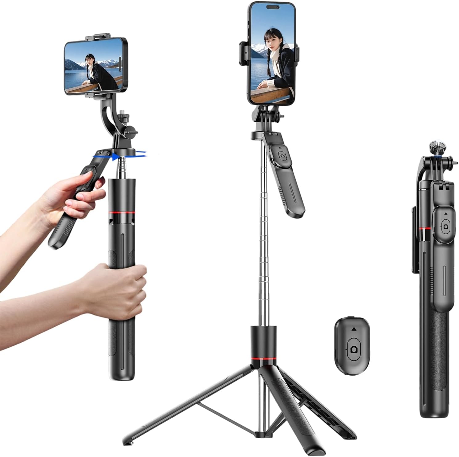 

F16 Selfie Stick Tripod with 1708mm Long 8-Section Pole, Bluetooth Remote, 360° Rotation, 1/4 Interface, for Phone Camera Vlog