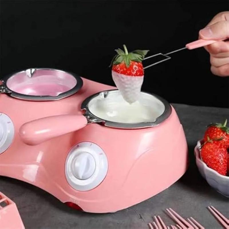 Chocolate Melting Pot with Dual Bowls, 2-Speed Temperature Fondue Maker, Chocolate Melter DIY Moulds for Cheese, Butter