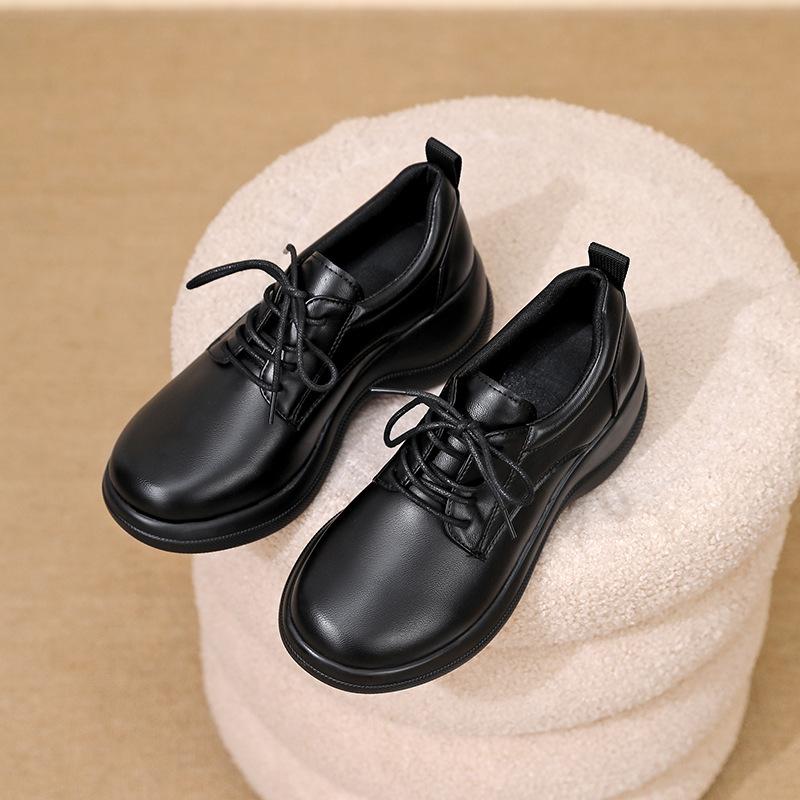 

Thick-soled lace-up single shoes for women s 2025 autumn and winter new round head fashionable and comfortable to wear to work without tiring feet 40 чорний