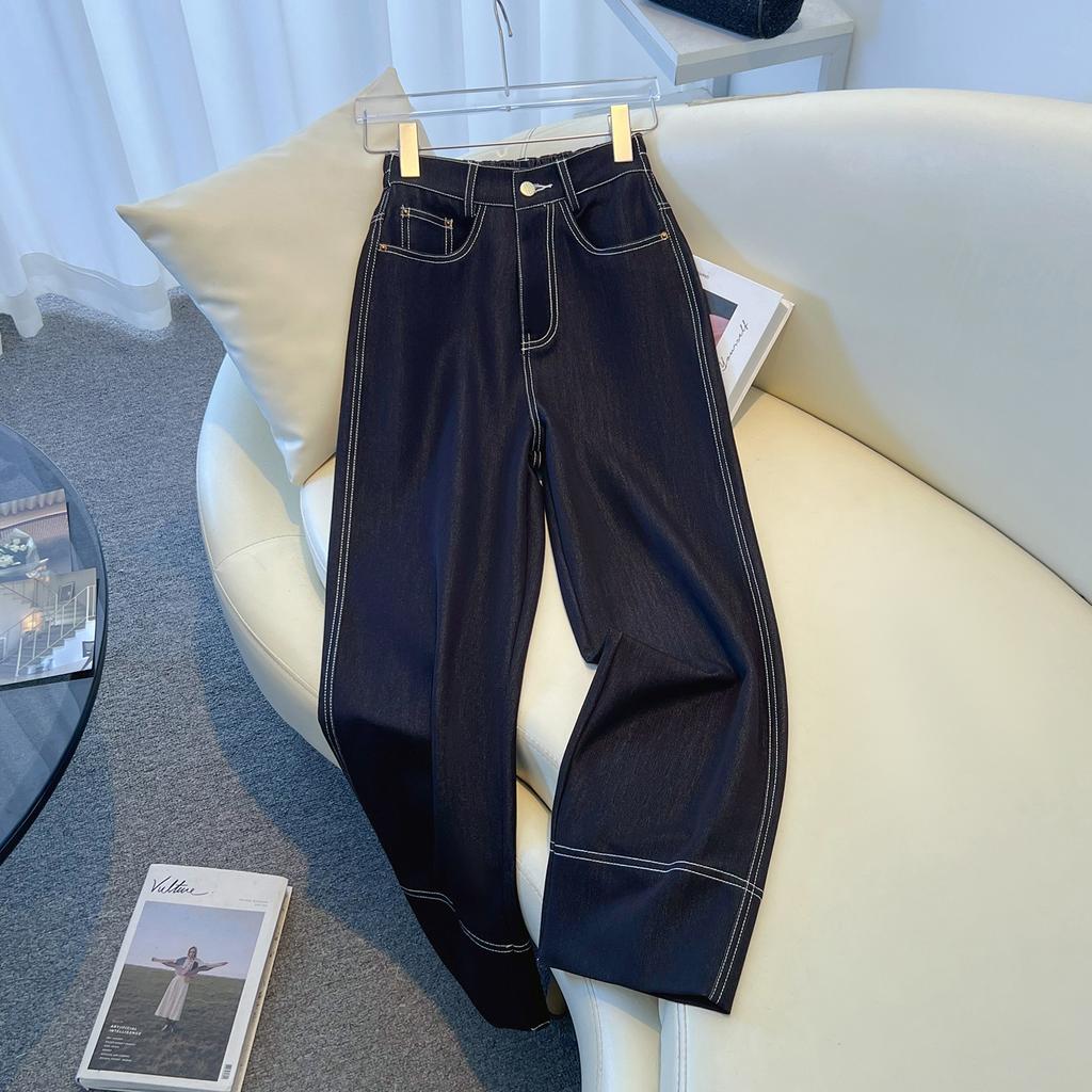 DIMANAF 2025 Plus Size Autumn Women Jeans Pants Denim Wide-leg pants Elastic Denim Blue High Waist Trousers Oversize Fashion New Pants 5XL