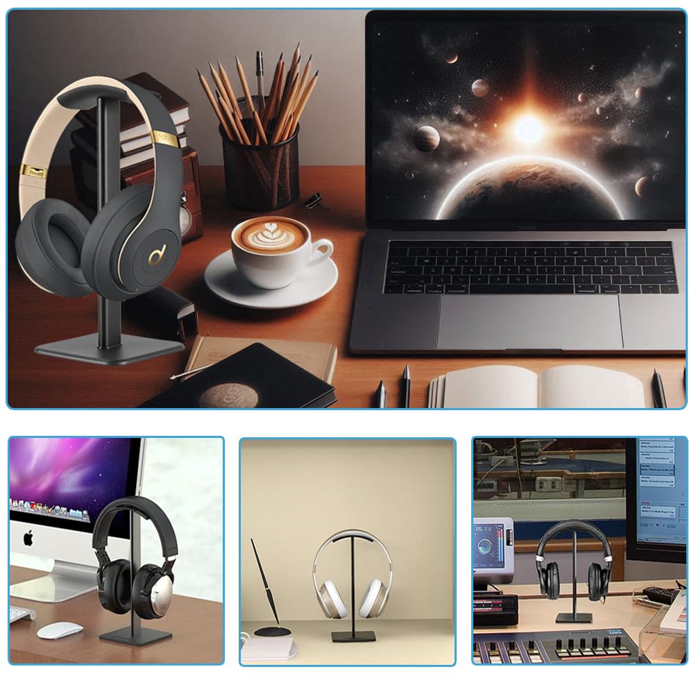 BTtime Headphone Aluminum Desktop Headphone Easy Compatible with Most Headphones Stand, Alloy, Rack, Non-Slip, Assembly, (Black)