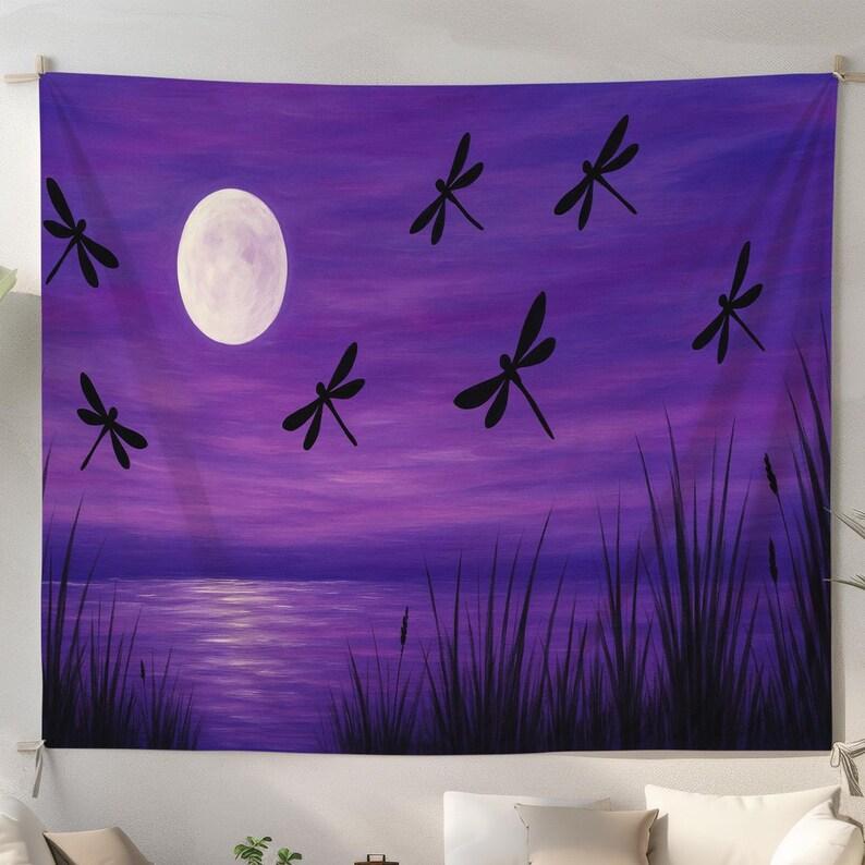 Purple Dragonfly Full Moon tapestry 75x100 чёрный