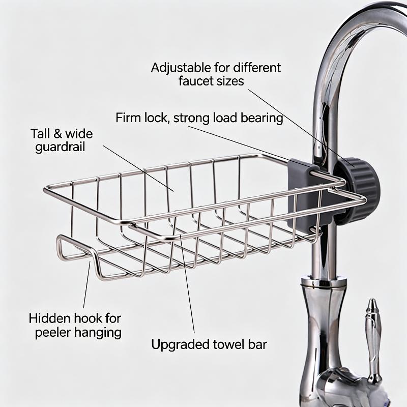 Stainless Steel Faucet Caddy Rust Proof Easy Installation Perfect For Kitchen Sink Sponge Scrubber Organizer
