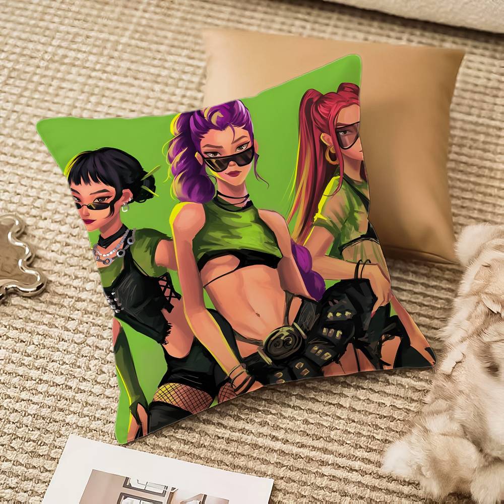 Cool K-Kpop D-Demon-hunterS Pillow Case Silky Short Plush With Invisible Zipper Dustproof Sofa Cushion Cover