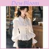 White Satin 3d Effect Blouse With Ruffle Sleeves For Elegant Office Wear