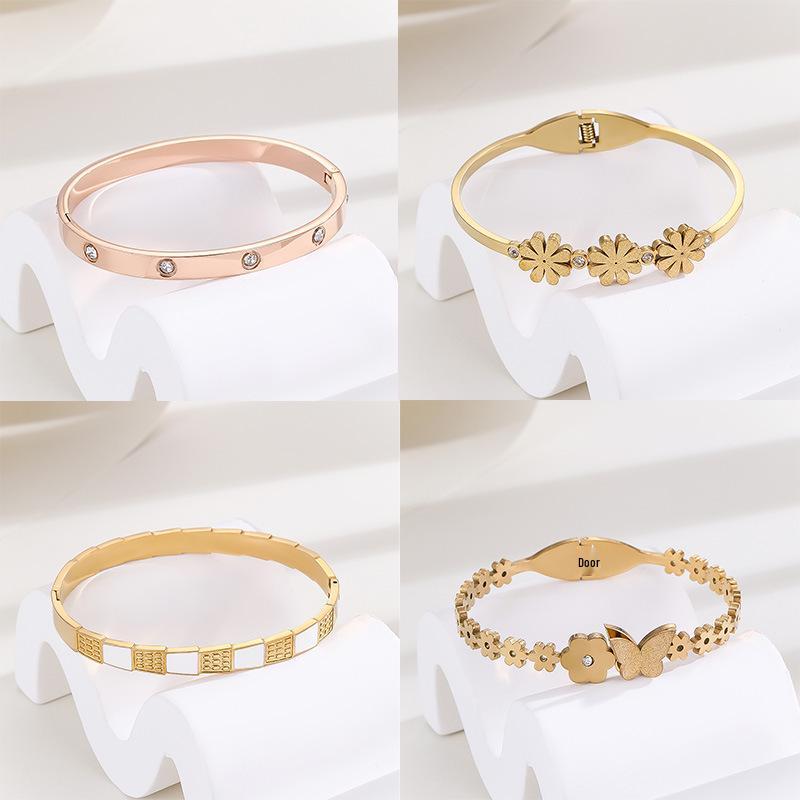 High-End Titanium Steel Women's Bracelets with Diamonds - Fashionable European & American Design, Non-Fading, Niche Style