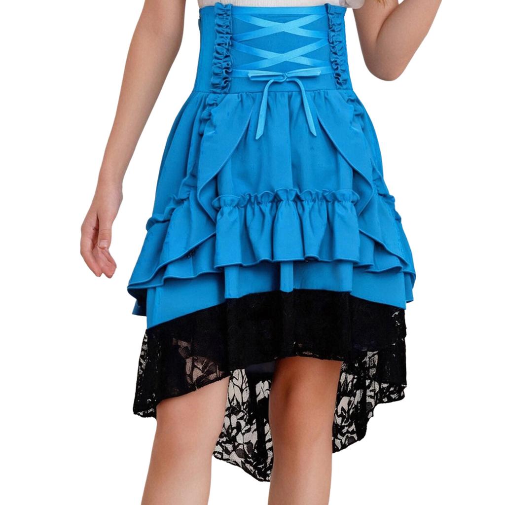 Costume Medievale Rinascimentale per Ragazze Vintage Vittoriano Gonna a Volant Stratificata Vita Alta Allacciatura Gotico Steampunk