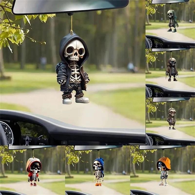 Acrylic Playful Skeleton Car Hanging Decoration Colorful Halloween Accessory Car