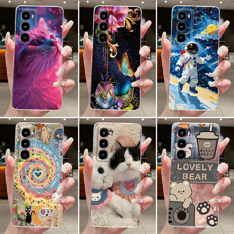 Casing For Itel City 100 / Itel C671L Phone Case Clear Soft TPU Silicone Back Cover Aesthetic Fashion Cute Cat Astronaut Cases