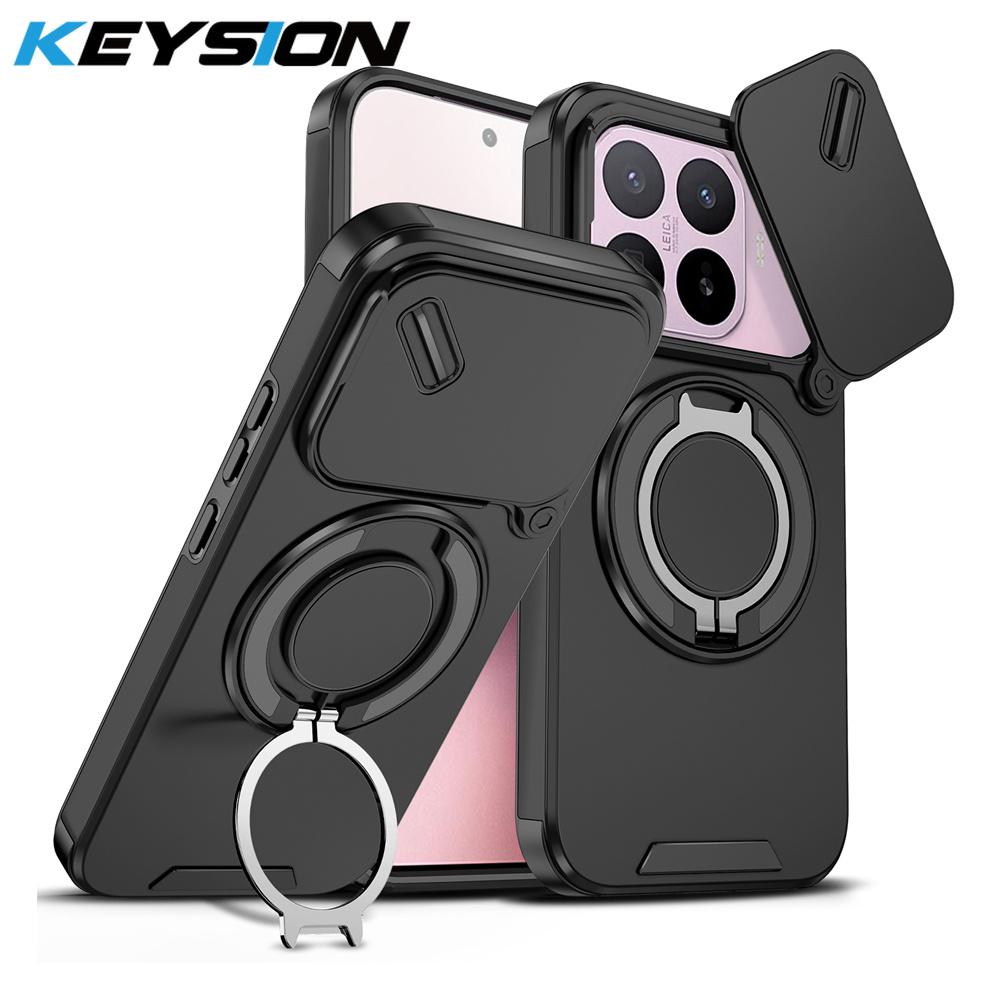 KEYSION 360° Rotating Ring Stand Phone Case for Xiaomi 17T 17T Pro 5G Slide Camera Protection Magnetic Shockproof Back Cover