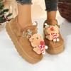 Fashion Cute Cartoon Reindeer Thick Bottom Snow Boots Women 2025 Winter Warm Short Plush Chunky Platform Ankle Boots Christmas Shoes 43
