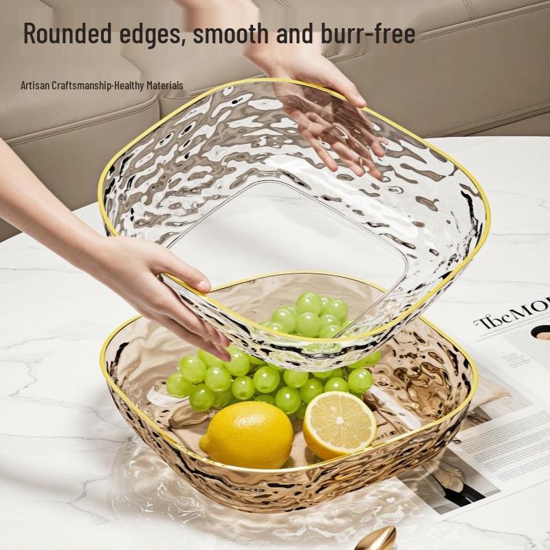 Baijie 24cm Square Transparent Fruit Plate with Gold Edge (2-Pack)