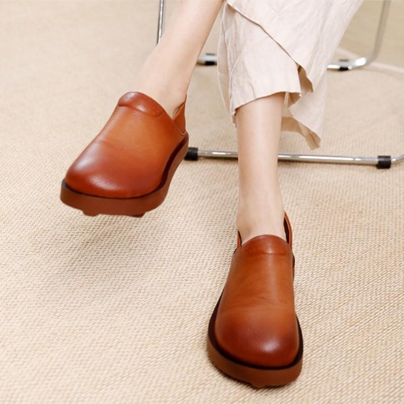 GKTINOO Vintage 2025 Autumn New Thick Sole Flat Shoes Women Handmade Round Toe Solid Color Comfortable Leisure Slip-on Shoes