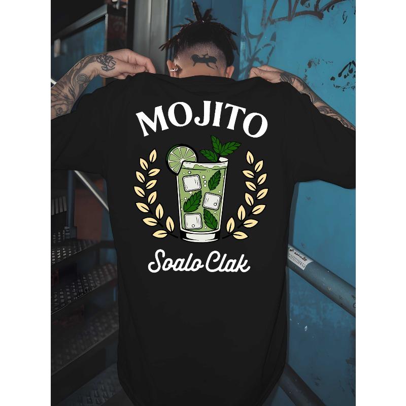 

European Size Mojito Large size Men s T-shirts classic versatile round neck back printed T-shirt shirt, suitable for basketball, a must-have S чёрный