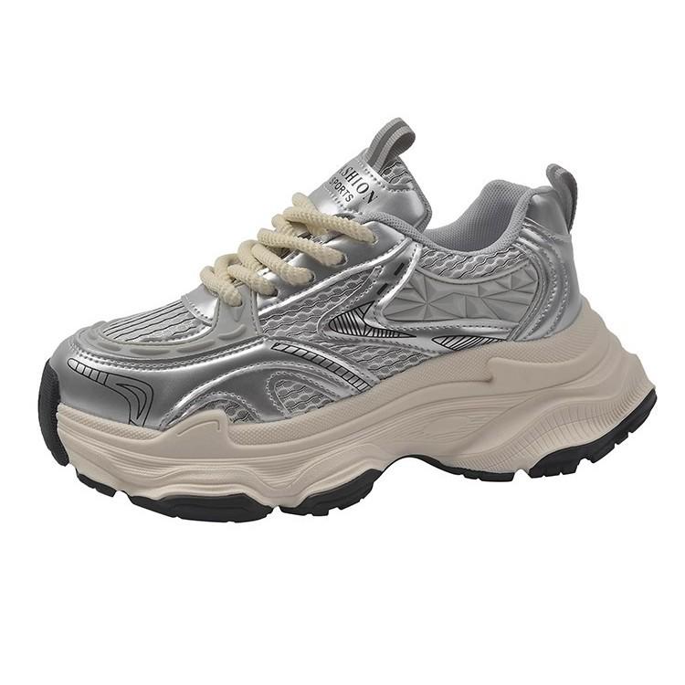 Silver Dad Shoes Women's 2025 New Spring and Summer Thick Soles Increase Height, Show Small Feet, Light and Breathable Versatile Casual Sports Shoes