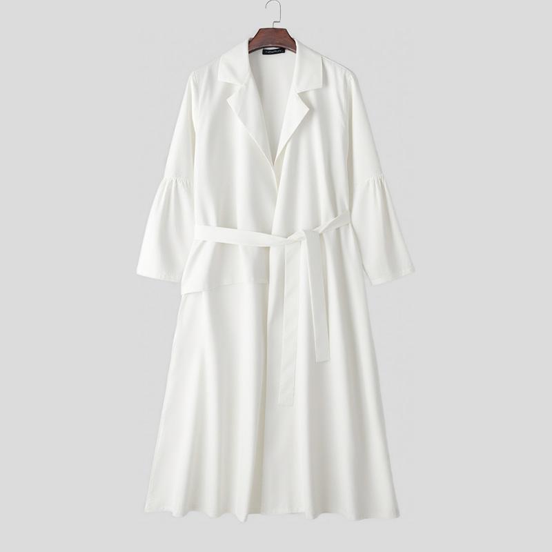 INCERUN Autumn Men Long Sleeve Belt Irregular Long Cardigan Coats Outwear