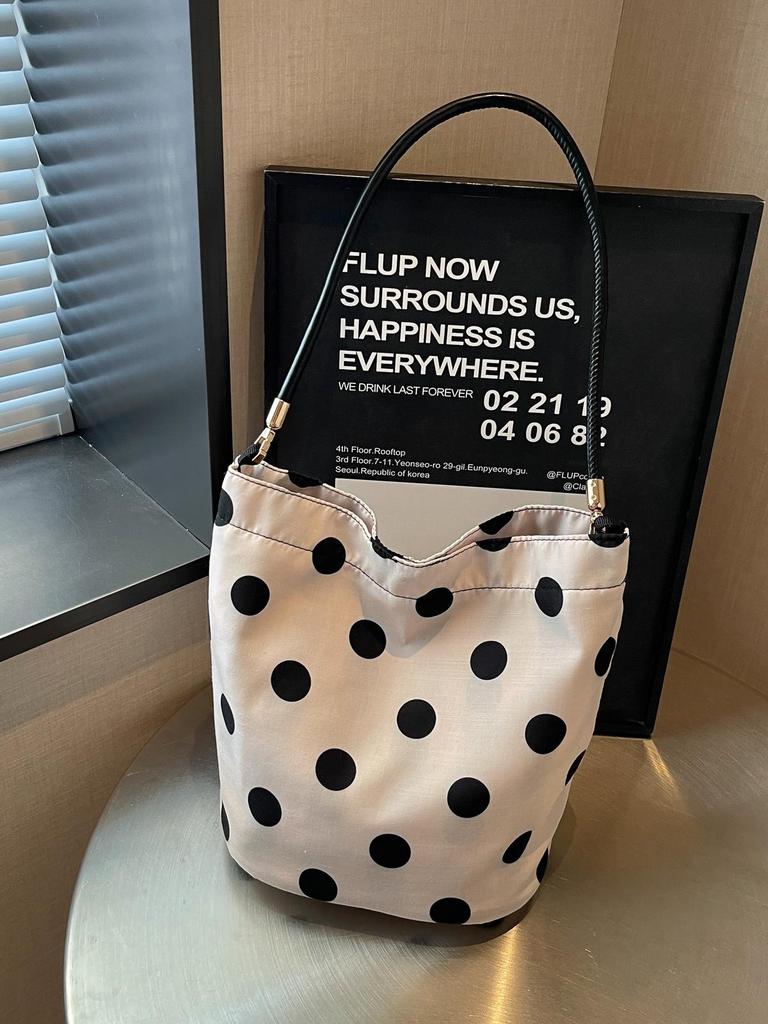 2026 Women's Niche Linen Polka Dot Tote - Versatile, Stylish Single Shoulder Basket Bag