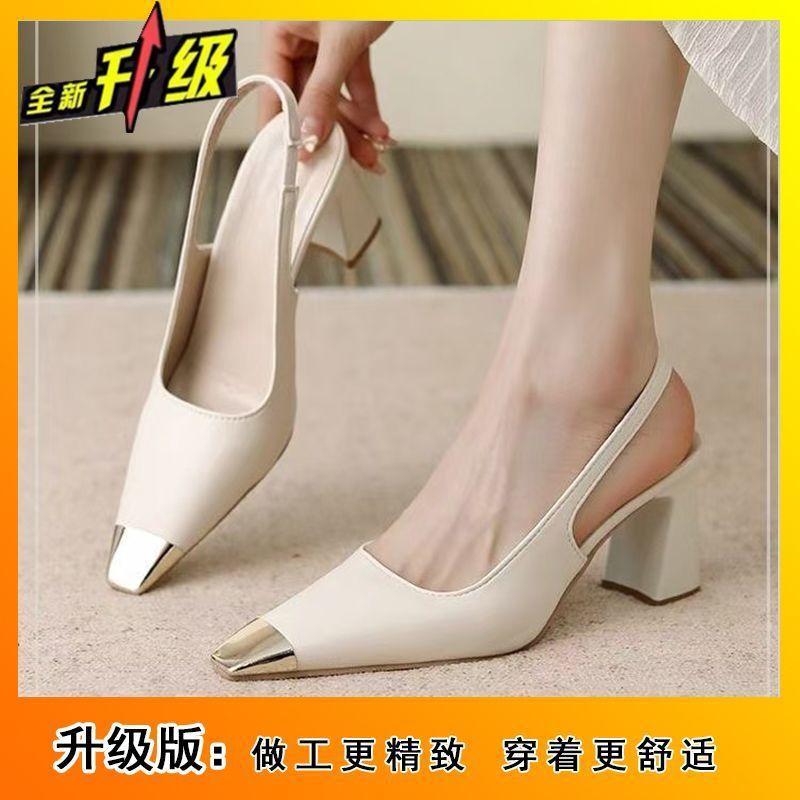 French Xiaoxiangfeng medium heel temperament single shoes women's spring and summer 2025 new square head bag head sandals fairy shoes
