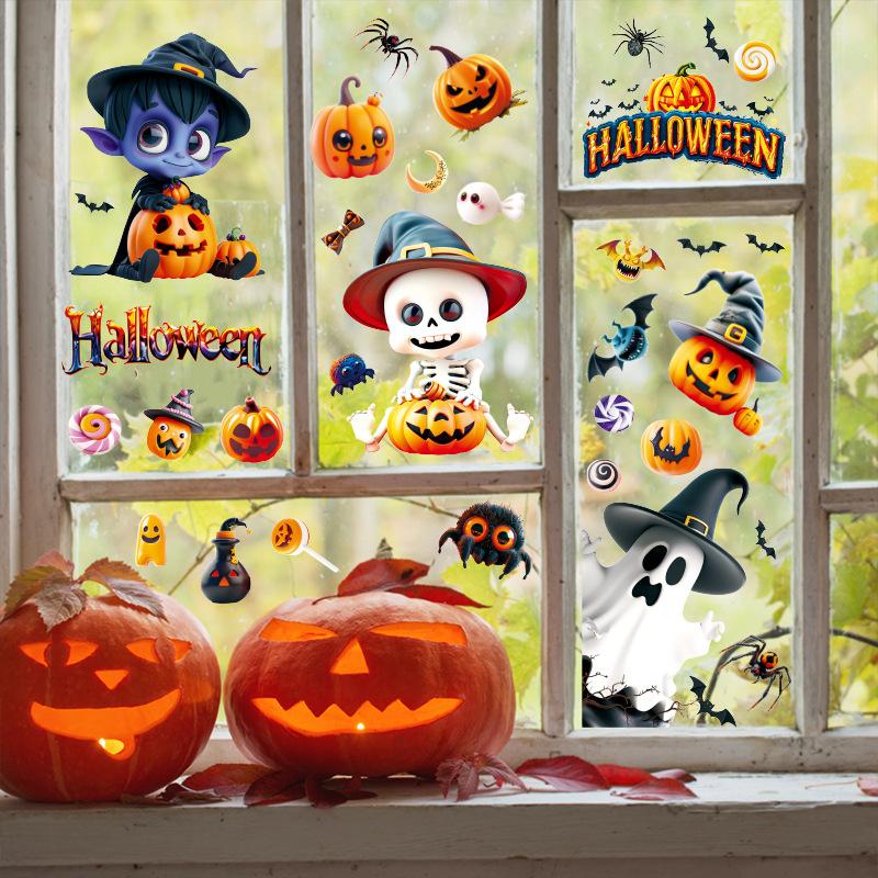 Halloween Cartoon Ghost Pumpkin Bat Home Atmosphere Decoration Glass Window Static Window Stickers