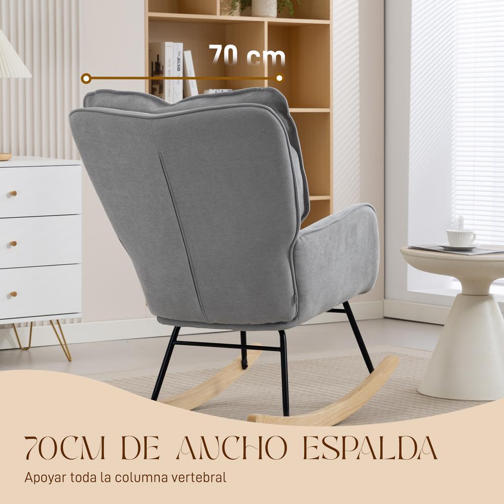 Rocking Chair, Beech Wood Legs, Armrests, 120 kg Load, Grey
