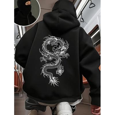 Streetwear Hip Hop Retro Dragkedjehoodies Y2K Män Kvinnor Kina Drakgrafik Vintage Dubbla Lager Oversized Hoodies Sweatshirts