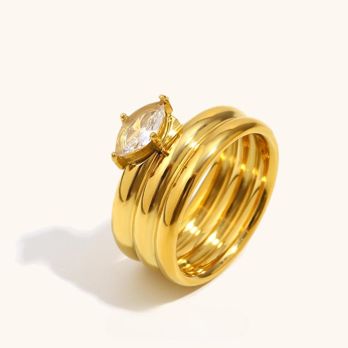 2025 Multi Layer Horse Eye Inlaid Zircon Women s Ring Waterproof Jewelry Accessories Gift 6