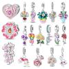 925 Silver Rose Daisy Violet Flower Charms Bead Dangle Fit Bangle Bracelet Necklace DIY Jewelry