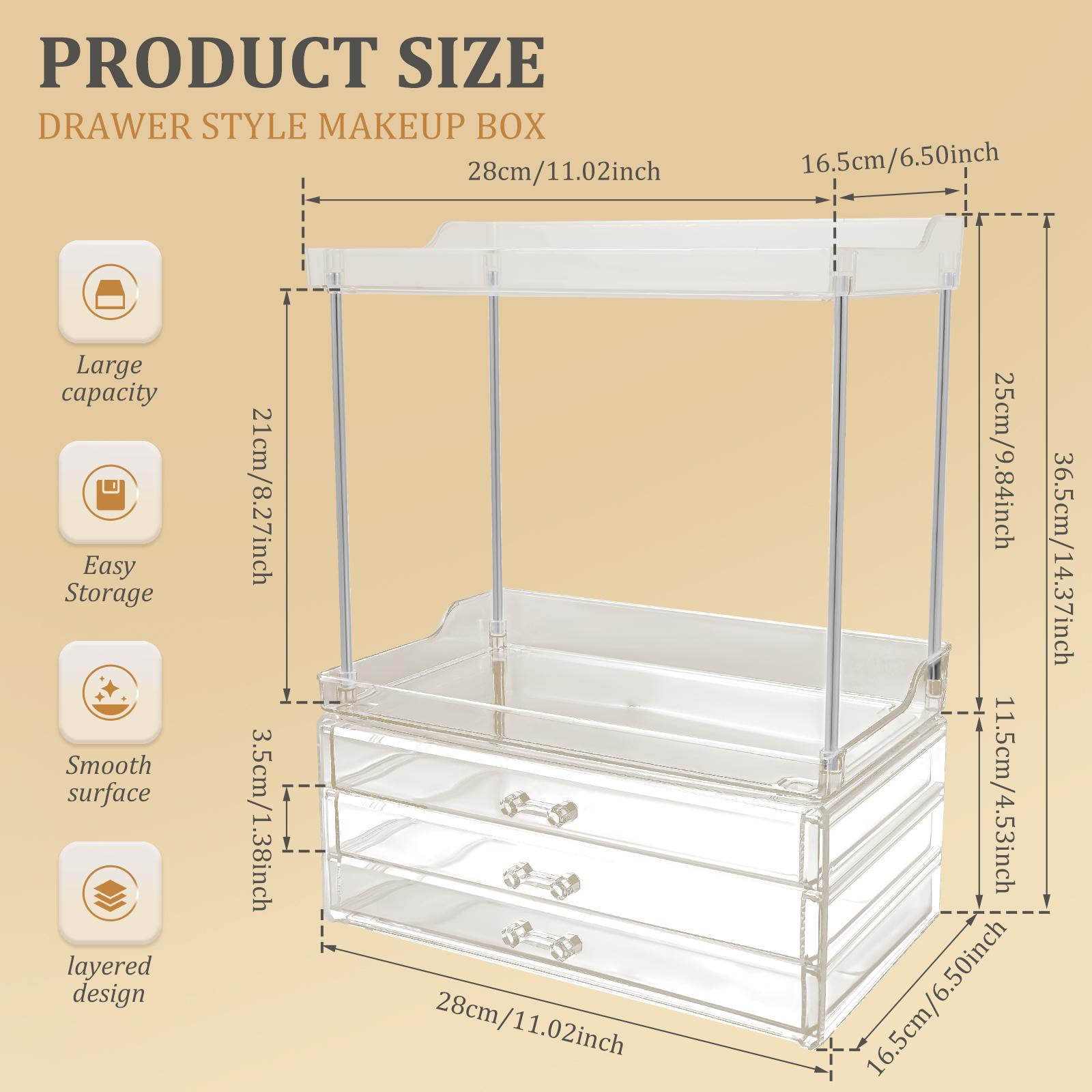 

Прозрачная настольная стойка для хранения Пластиковый ящик для хранения косметики с 3-ярусным выдвижным ящиком Органайзер для туалетного столика для спальни кухни