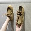 Zapatos para Mujer Mocasines Gamuza Cuero Genuino Estilo Británico Con Cordones Zapatos de Estudiante Mujer Talla Grande Zapatos Clásicos para Mujer