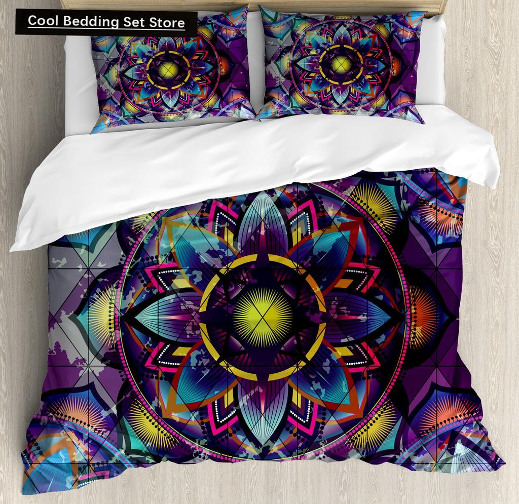 Psychedelic Boho Luxury Bedding Set 2/3PCS with Pillowcase King Mandala Duvet Cover Queen Comforter Cover Polyester Quilt Cover