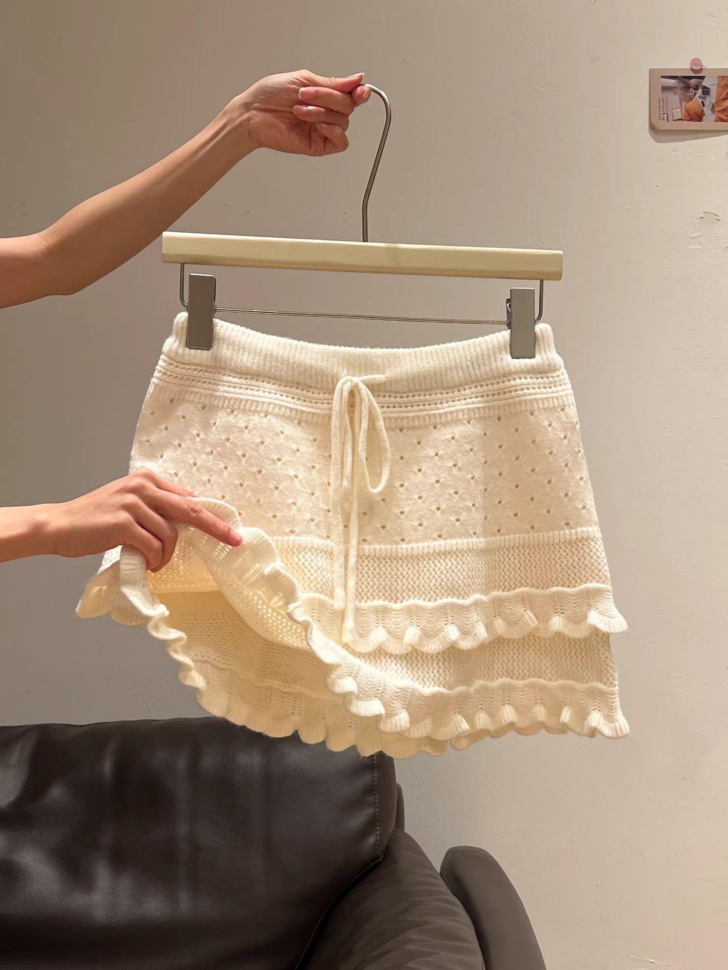 Korean Style Deep Gray Drawstring Ruffle A-line Skirt - Women s Spring 2026 Versatile Short Skirt One Size белый