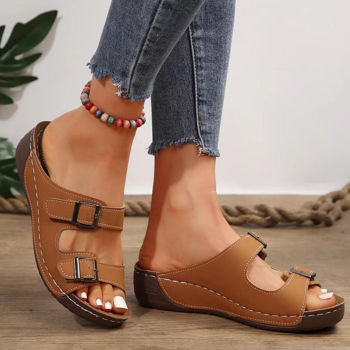 

2025 new platform slippers women s shoes large size casual platform with one word casual slippers summer beach shoes 43 темно-коричневого